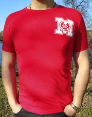 Красная мужская футболка с изображением черепа с обеих сторон