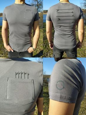 Мужская футболка серая с карманом и полосами -REP-18T-SHIR