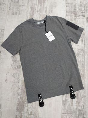 Брендовая серая мужская футболка со вставками - 63022