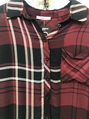 Женская рубашка клетка бордо с карманом