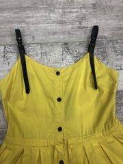 Желтый женский сарафан с кожаными ремешками- 2888